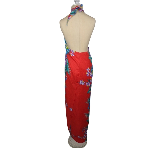 Royal Creations Sarong Wrap Red with Hawaiian Floral made in Hawaii Vintage - Picture 9 of 15